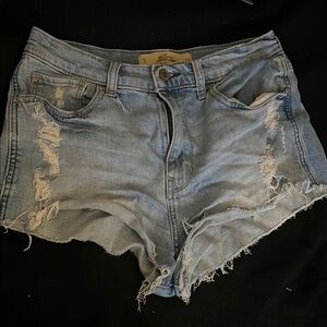 Hollister Blue High-Waisted Distressed Jean Shorts
